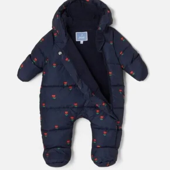 Jacadi Baby pilot snowsuit Puffer Onesie- Navy & red tulips- NWOT - 3M - Picture 4 of 5